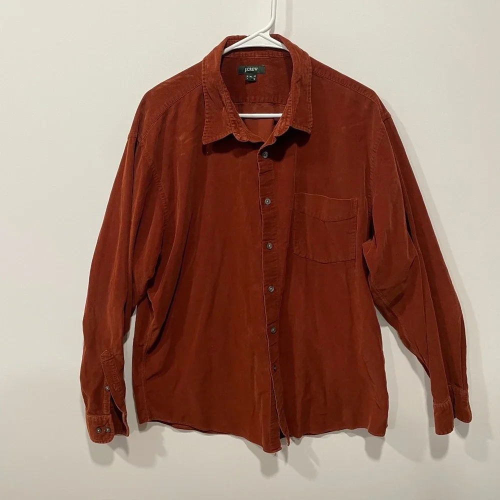 J. Crew Mens Corduroy Button Down Shirt Rust Orange Long‎ Sleeve XL
